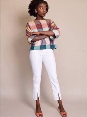 Ag Adriano Goldschmied White Isabelle Straight-Leg Crop Jeans with Front Slits